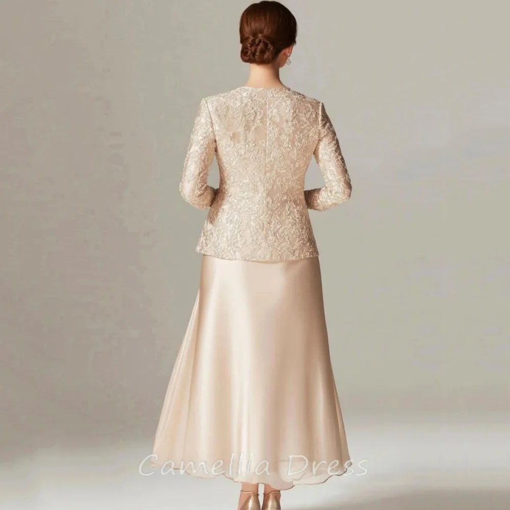 Two Pieces Customized Mother of the Wedding Dress A Line Party Gown Long Sleeve Chiffon Lace Elegant Evening robe invitée mariag