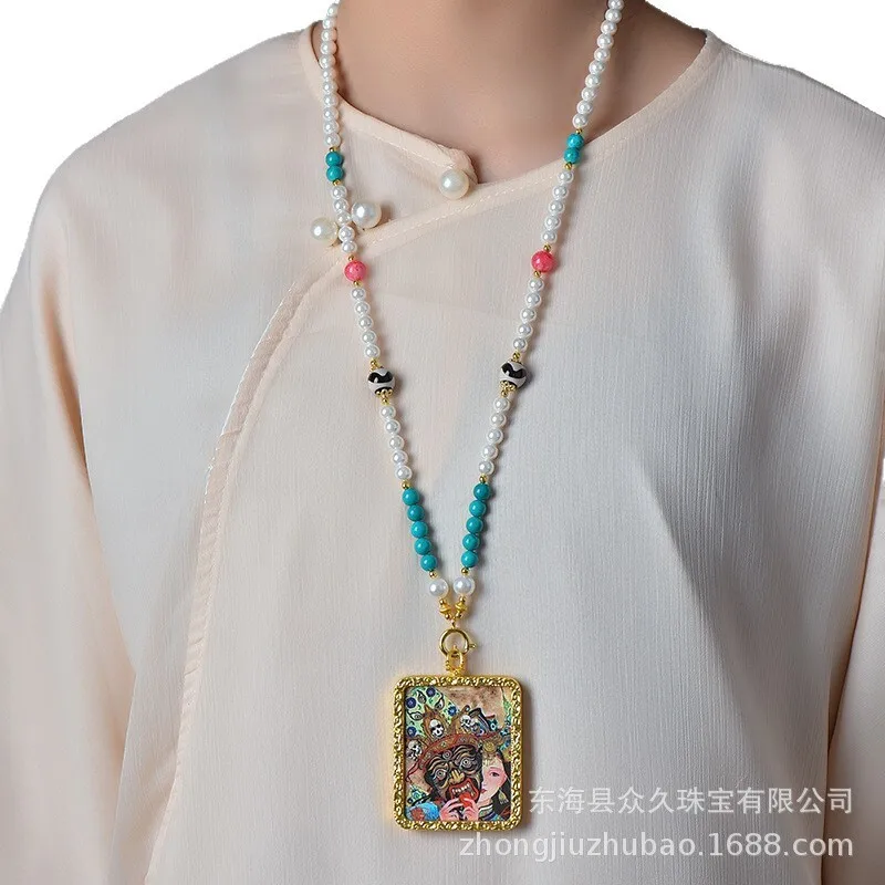 بوذا العلامة التجارية Wuye Tangka قلادة حبل الفراولة الفيروز سترة سلسلة كريستال الرقبة معلقة اللؤلؤ قلادة محظوظ مجوهرات #5