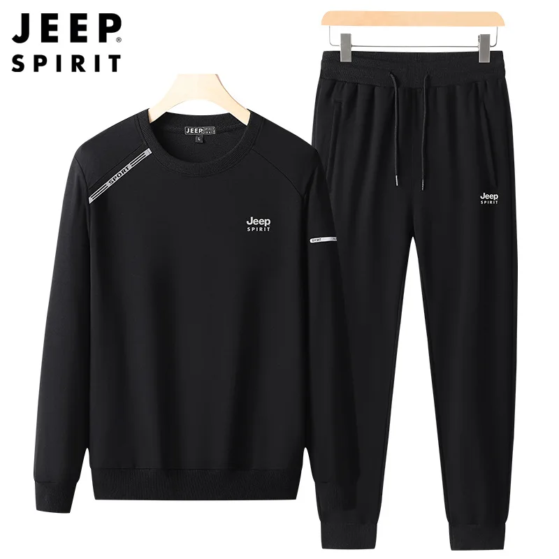 Мужской комплект из Свитера и брюк JEEP SPIRIT, хлопковый брендовый Свободный Топ с круглым вырезом и длинными рукавами, штаны на шнуровке с принтом, весна-осень