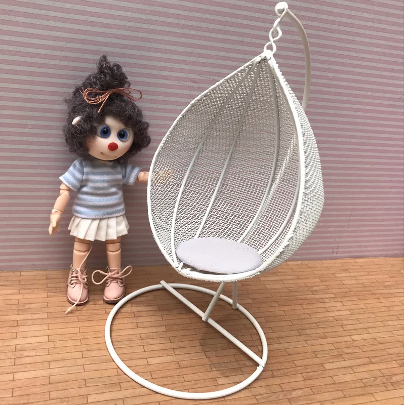 Mini Iron Swing Hanging Basket Rocking Chair, Doll House, Balcony Scene, Desktop Ornaments, Miniature Model, OB11, 1:12