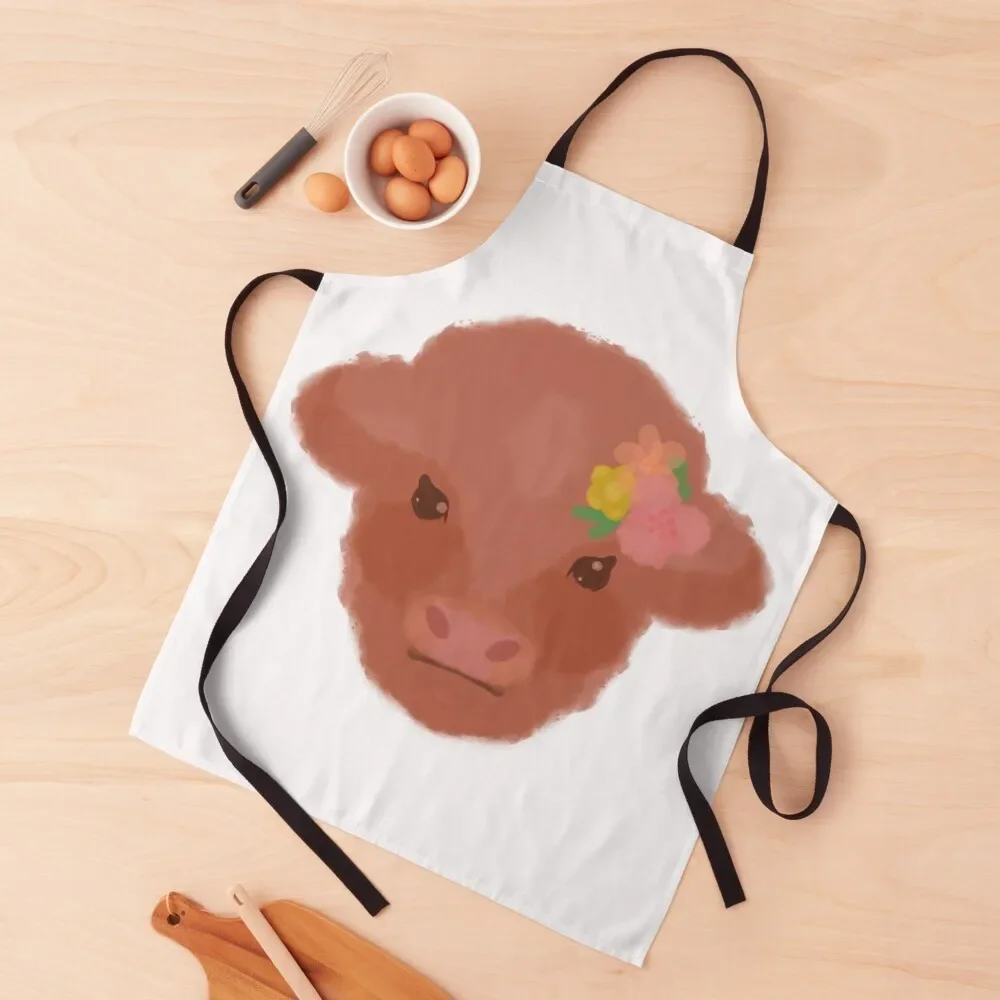 

highland cow with flowers Apron Children'S chef for man kitchen clothes For Men Apron