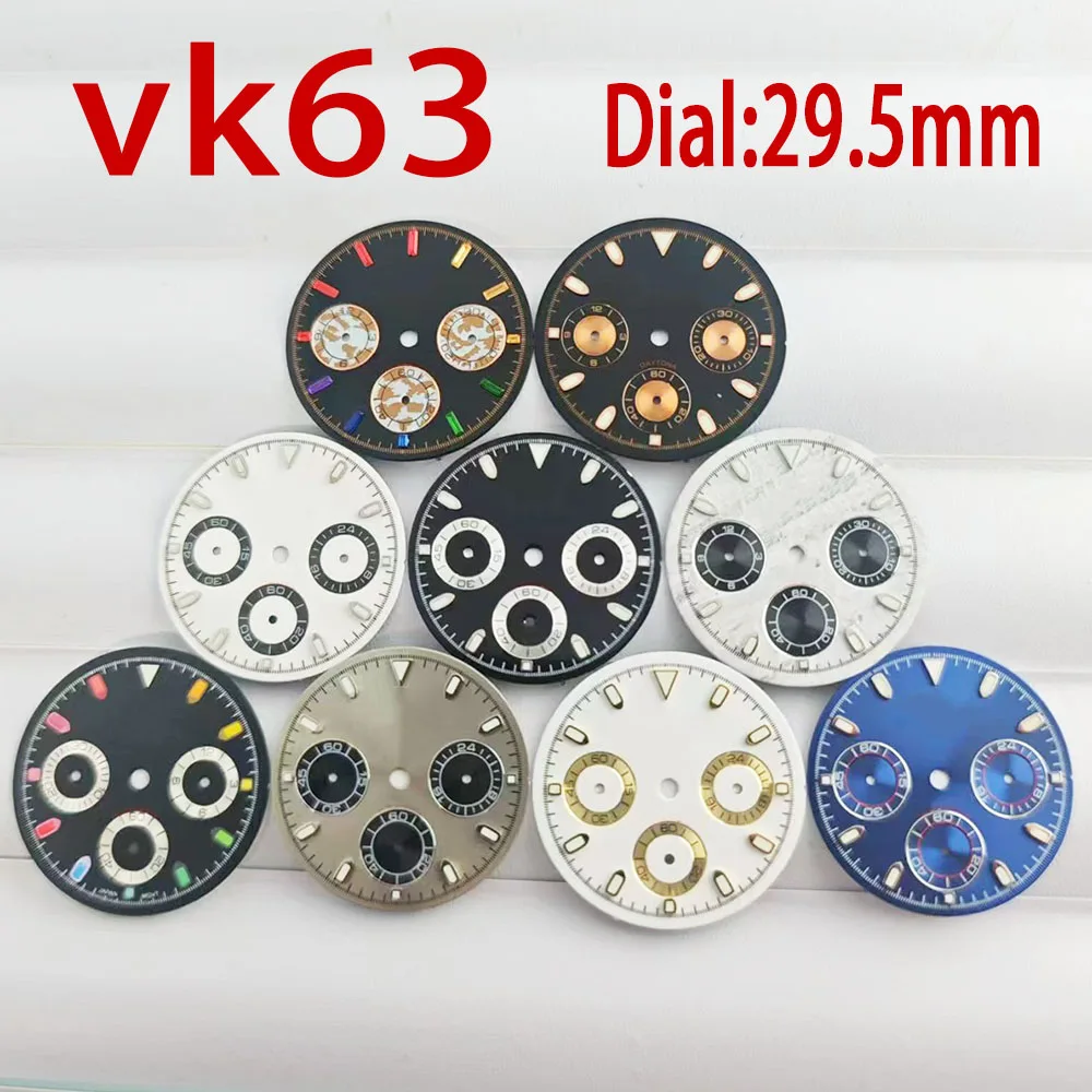 Men's Watch VK36 Dial 29.5mm dial Green luminous for vk63 automatic movement case strap hands watch accessories