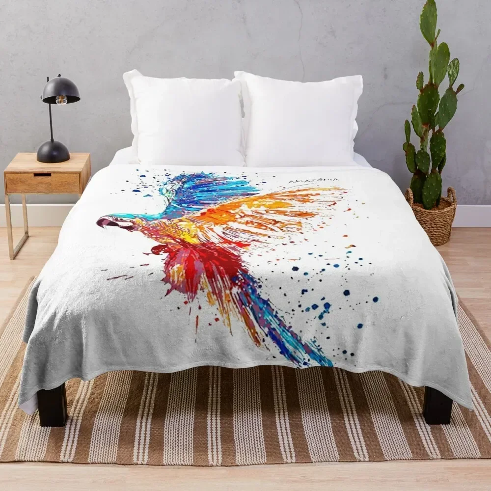 Macaw Paint - Amazonia Macaw Brazilian Birds Throw Blanket Fashion Sofas Sofa Throw Plush Decorative Beds Blankets