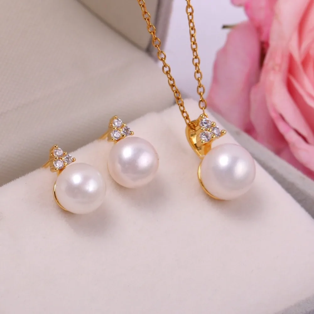 

Domestic Copper 14K Gold, Zircon Pearl Pendant Accessories DIY Accessories Stud Earrings Set S925 Silver Needle Jewelry Women