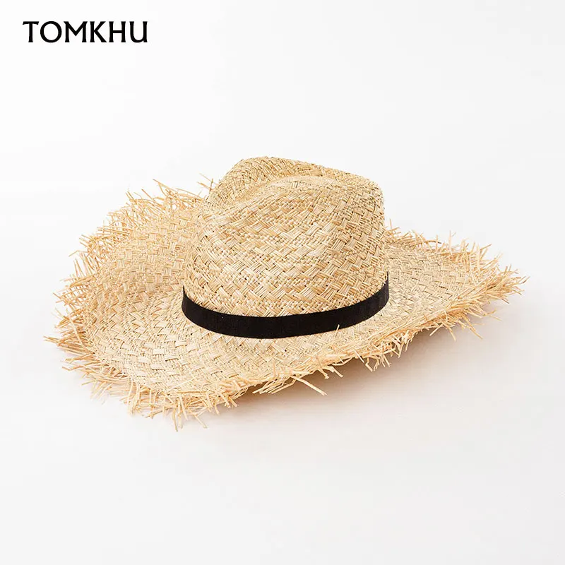 Fashion Handmade Treasure Grass Wide Brim Sun Hat Summer Outdoor Bent Edge Cowboy Hat Men Women Jazz Hat Sombrero Mujer Playa