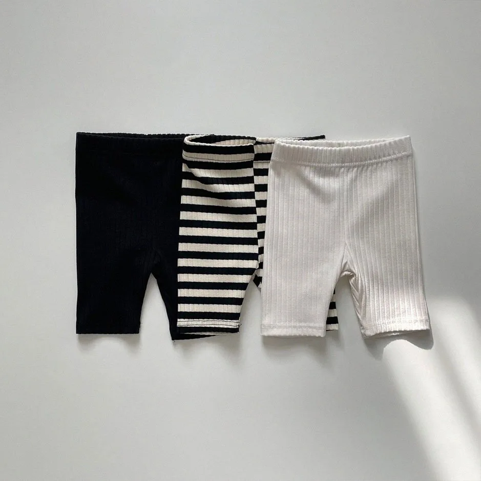 2026 Summer Kids Ribbed Shorts Korean Children High Stretch Leggings Shorts 5 Inch Girls Solid Color Casual Pants