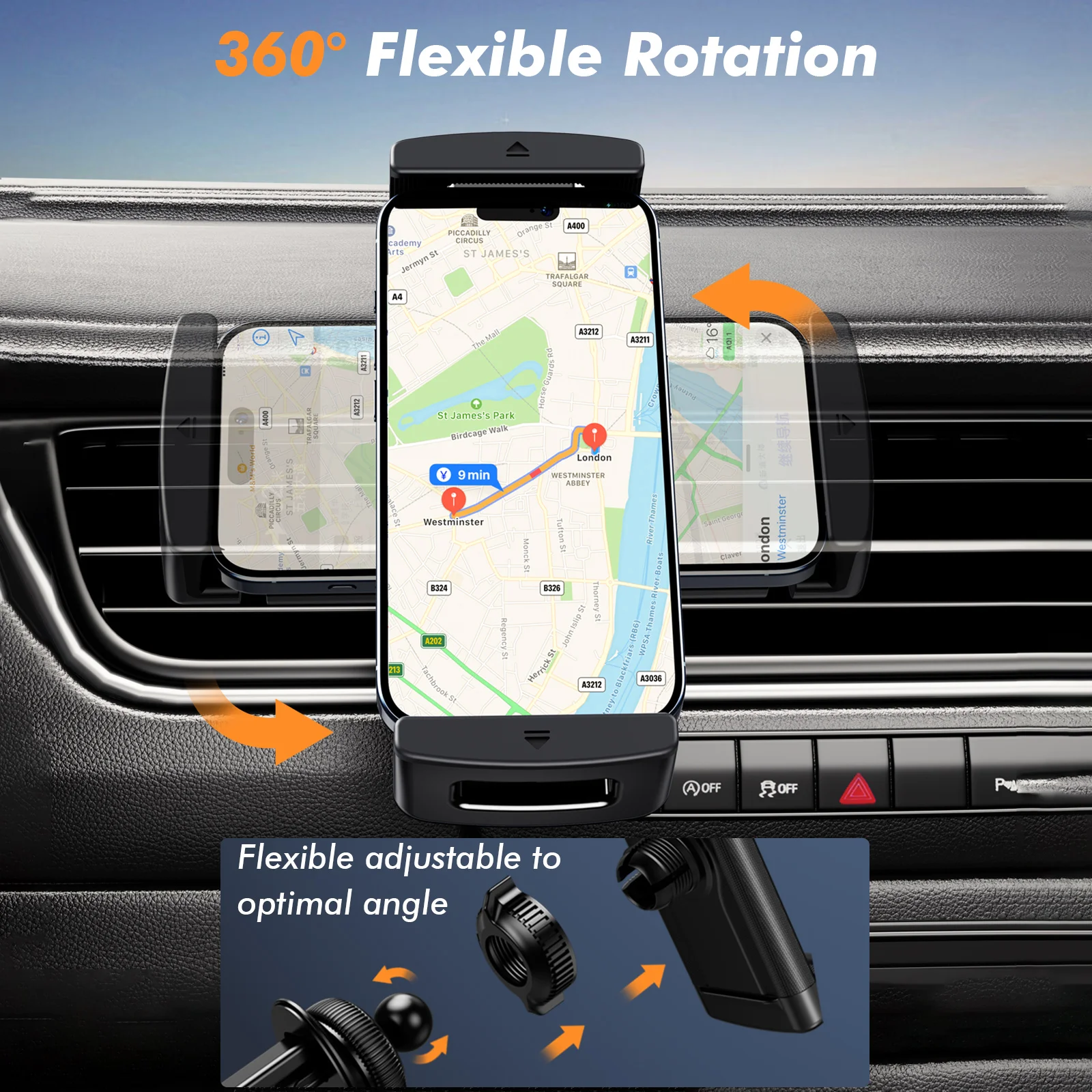 حامل هاتف السيارة إيري 360 ° جهاز iPad اللوحي القابل للدوران لجهاز iPad Mini Air Z Fold 7 6 iPhone Samsung More 4-12.9 بوصة