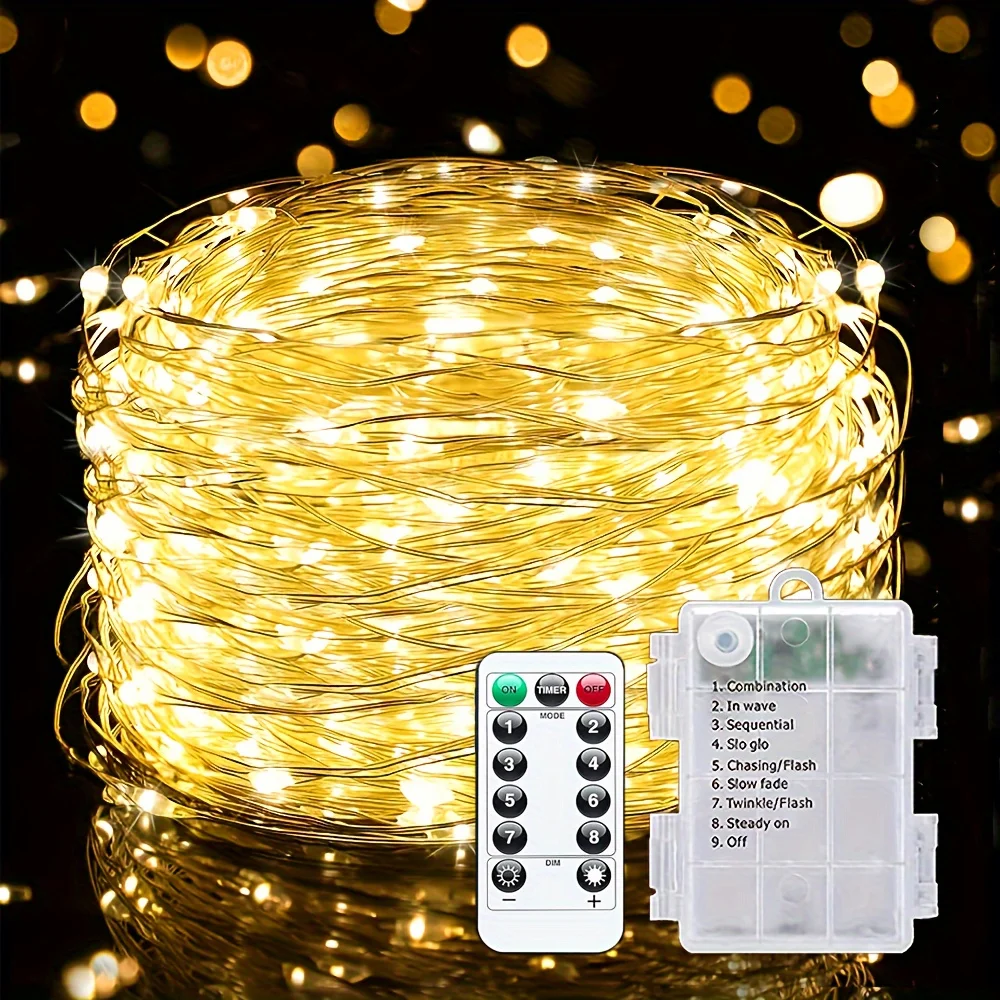 Festa de natal decoração de casamento controle remoto à prova dwaterproof água bateria operado luzes de fadas 5/10/20/30 metros fio cobre corda
