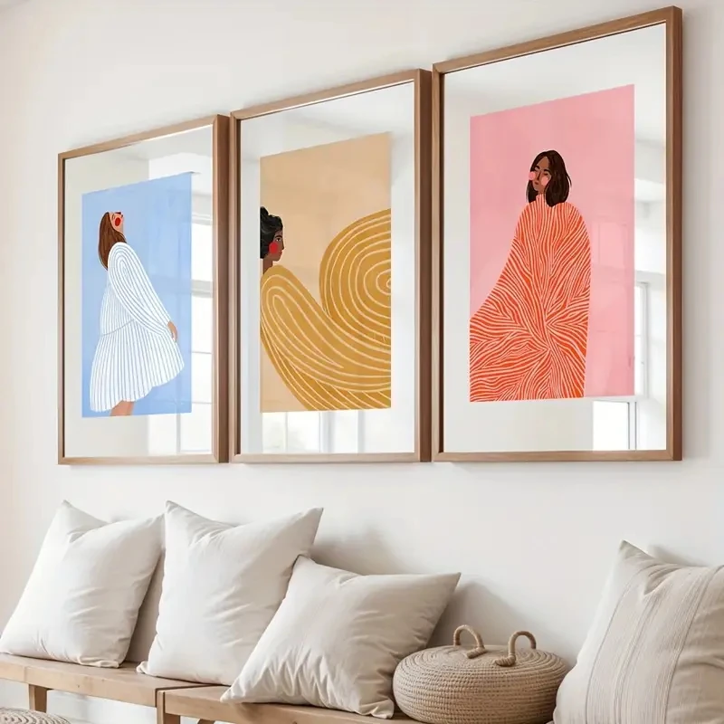 3pcs/Set Colorful Abstract Striped Women's Painting Printed Materials, Interior Wall Canvas Art Coffee Shop Corridor Home Decor