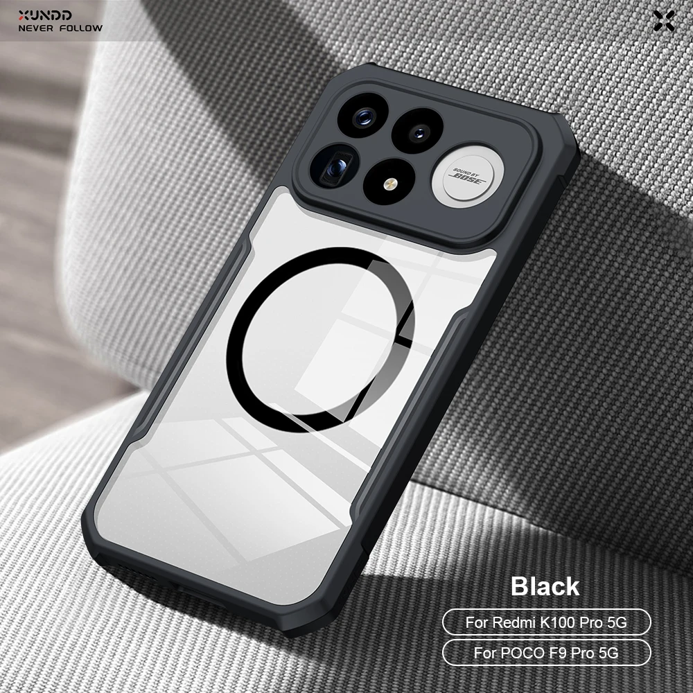 XUNDD Case For POCO F9 Pro 5G Redmi K100 Pro Magnetic Kickstand Shockproof Airbag Clear PC TPU Protective Phone Cover Back Shell