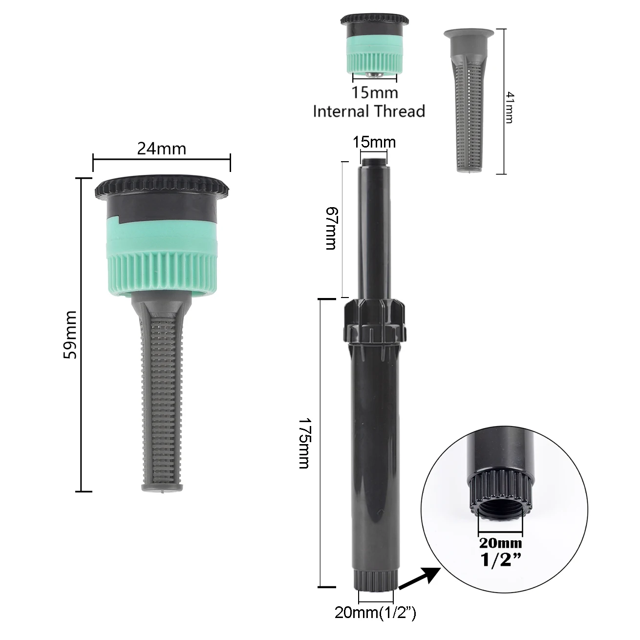 1Pc Replacement Pop-up Sprinkler Heads, 0~360 Adjustable 4/6/8/10/12/15/17AN Compatible with Many Types of Pop Up Sprinklers