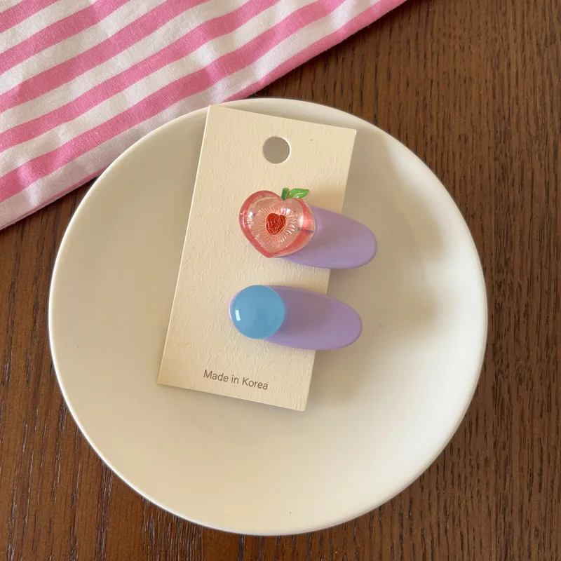 Kids Hair Clips 2 Pack Jelly Color Oval Fruit Pattern Non Slip Resin Duckbill Barrettes for Side Bangs Everyday Styling