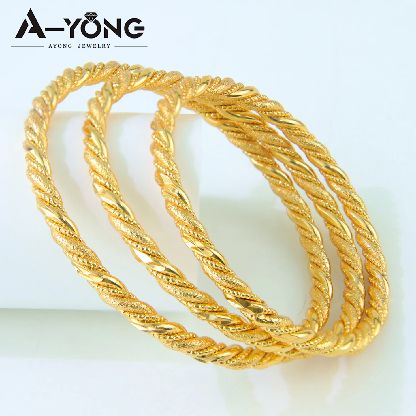 

Dubai Simple Twisted Bracelet 21k Gold Plated Ethiopian Bridal Wedding Cuff Bangles Italian Women Fashion Daily Party Jewelry