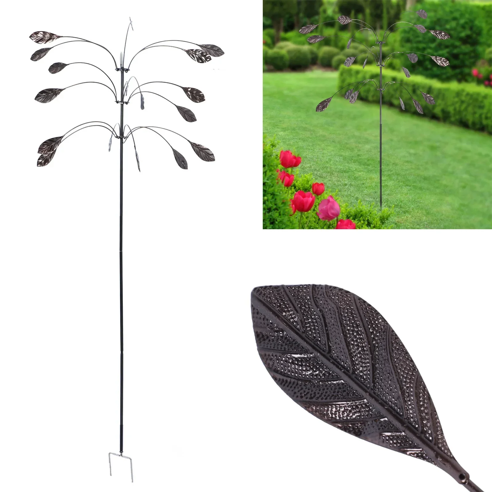 Metal Wind Spinner Wind Sculpture Rustproof Waterproof Heavy Duty Falling Foliage Kinetic Copper Triple Spinner For Outdoor