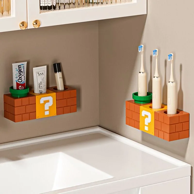 Cartoon Game Super Bros Toothbrush Holder Marioed Luigied Bathroom Toothpaste Toothbrush Wall Hanging Shelf Home Decor