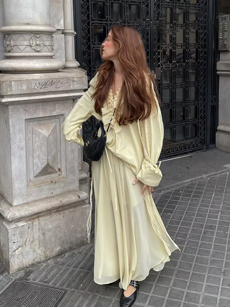 HH Women's Summer New Versatile V-neck Lace-up Decorative Chiffon Loose Shirt Female Thin Pullover Casual Long Sleeve Shirt