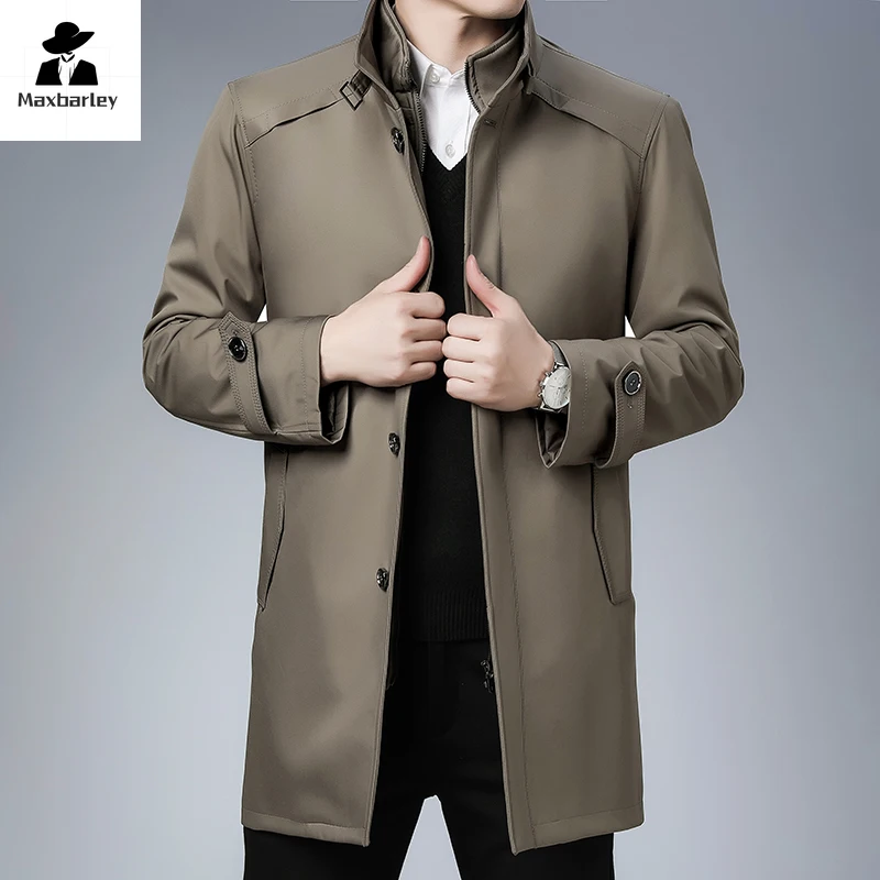 Jaqueta de inverno masculina de comprimento médio, corta-vento grosso, parka quente, escritório comercial, forro destacável, estilo britânico, marca