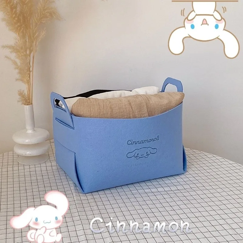 Sanrios Felt Storage Basket Foldable Large Capacity Bed Desktop Snacks Sundries Storage Cute Anime