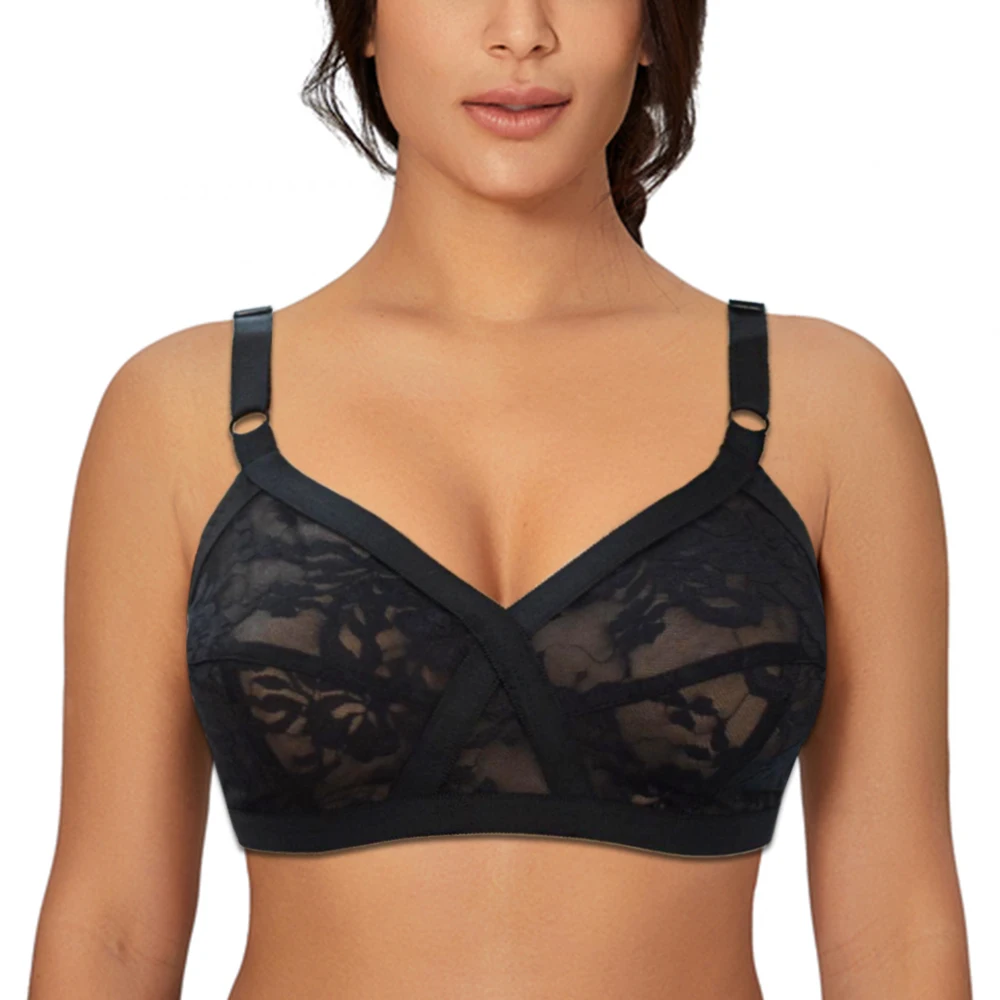 Großer Busen-BH für Frauen, Spitzen-Bralette, kabellos, ungefüttert, sexy Dessous, weibliche Unterwäsche, volle Tasse, Übergröße, B, C, D, DD, E, F