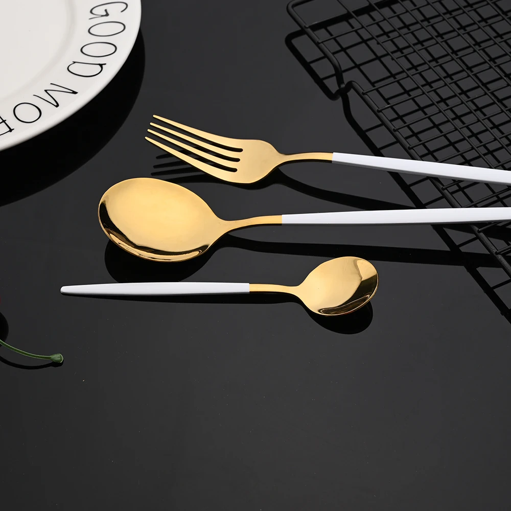 مرآة الذهب الوردي أطباق مجموعة أدوات المائدة الفولاذ المقاوم للصدأ المنزل أواني الطعام حفلة شوكة ملعقة الحلوى سكين المطبخ عشاء مجموعة أدوات المائدة #5