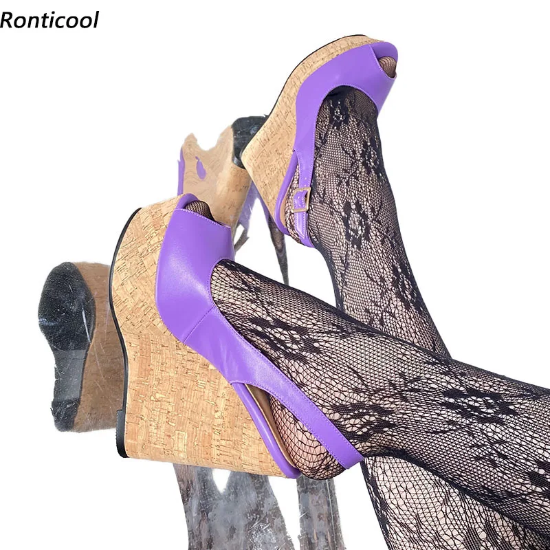 

Ronticool/Новые модные женские сандалии ручной работы с открытой пяткой, пикантные туфли на танкетке и высоком каблуке с открытым носком, милые 12-цветные туфли для вечеринок, размер США 5-20