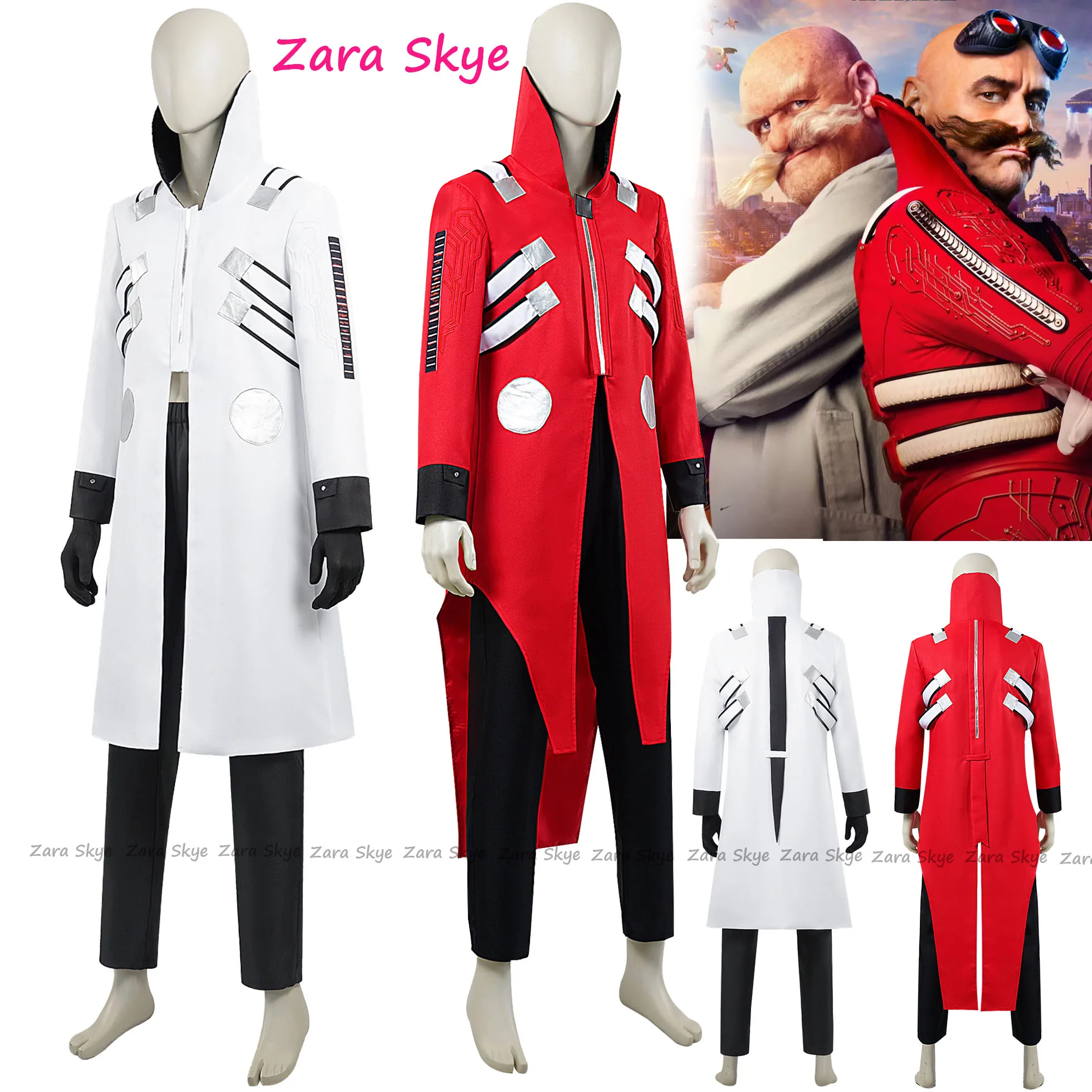 

Anime hedgehog costume Cosplay adults，Dr. Eggman Jacket Pants Uniform suit，Ivo Robotnik red Clothes Halloween Carnival Party