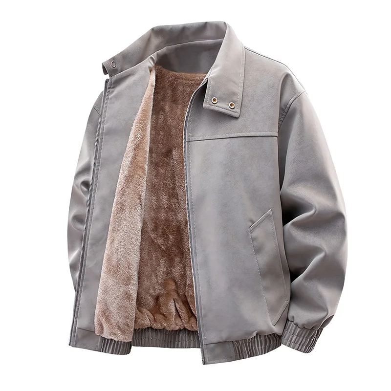 

Winter Men's Stand Up Collar Jacket, Thickened Warm Leather Clothes, Retro Casual Flight Suit, Simple and Comfortable Coat