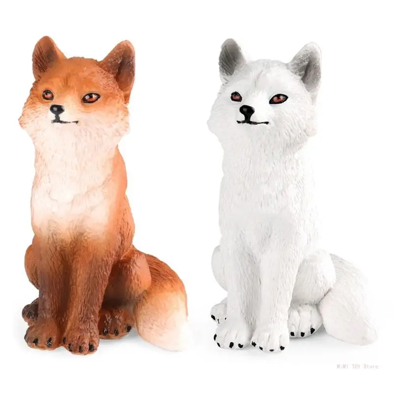 

White Foxes Model Figure Toy Kids Collection SafariParks Animal Desk Display Toy