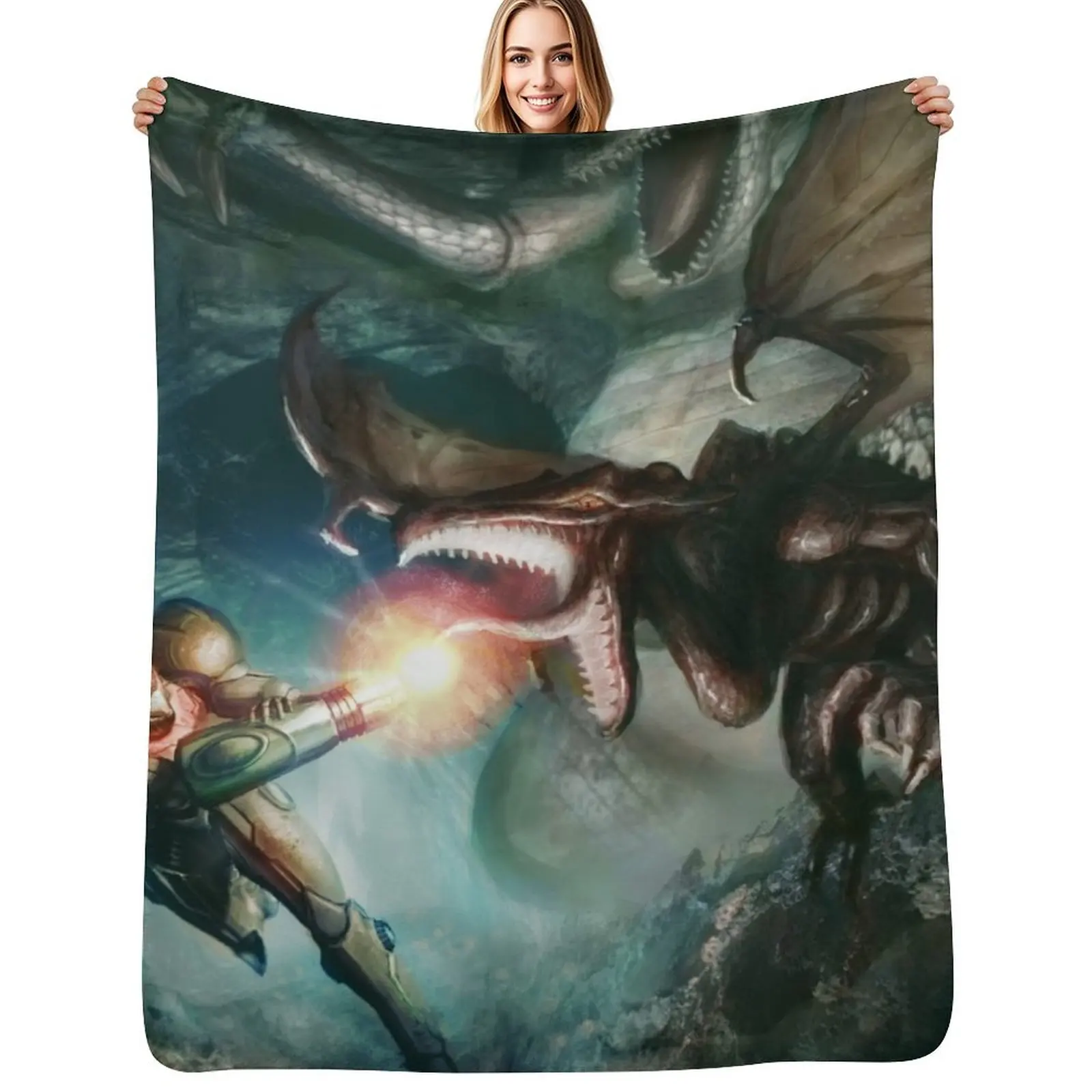 

Samus Aran VS. Ridley - The Final Encounter Throw Blanket Hair Fashion Sofas Blankets