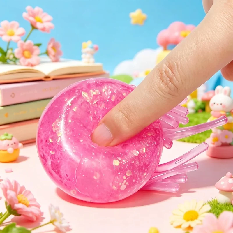 New Shiny Sequins Jellyfish Squishy Slow Rising Elastic Soft Squeeze Toy Adult Anxiety Relief Decompression Vent Fidget Toy Gift