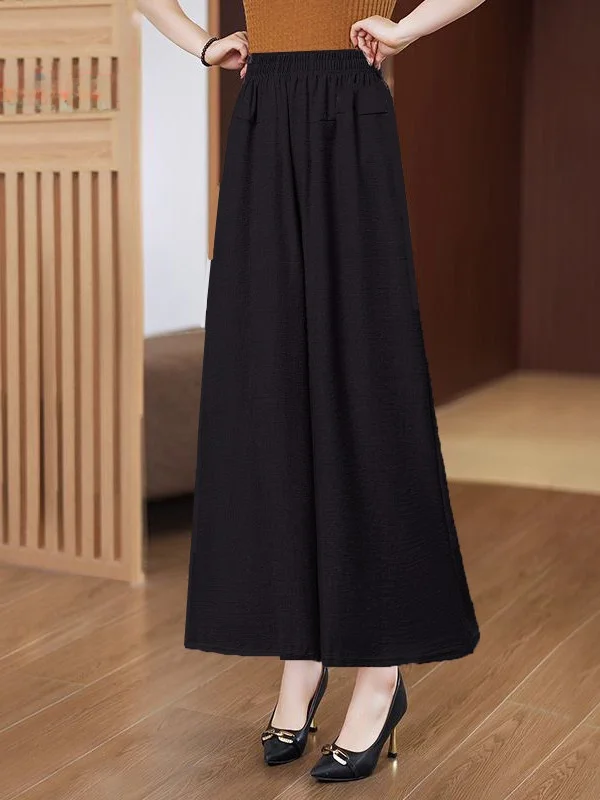 Primavera outono solto calças de perna larga feminina drapeado versão fina calças casuais cintura alta elástica poliéster calças casuais