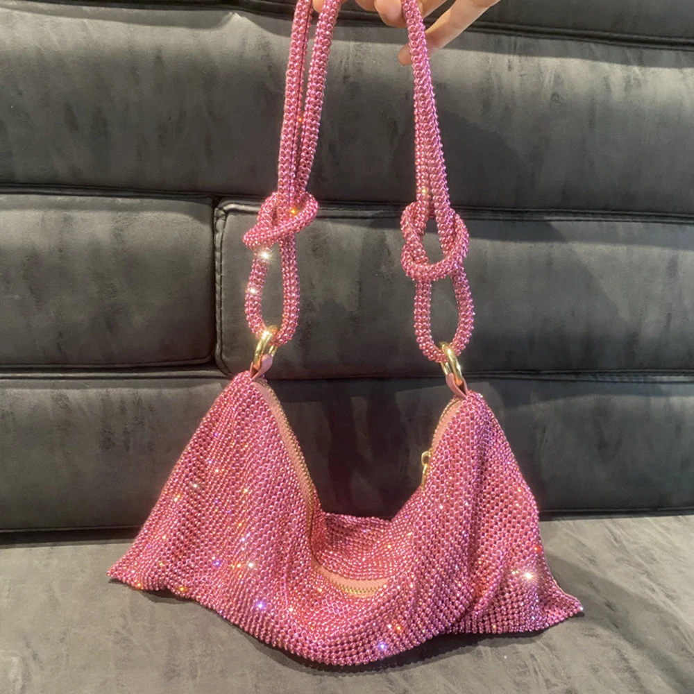 Bolsos de hombro Hobo de diseñador de moda para mujer, bolso de mano de noche con diamantes de imitación brillantes, monederos de cristal y bolso de mano para boda