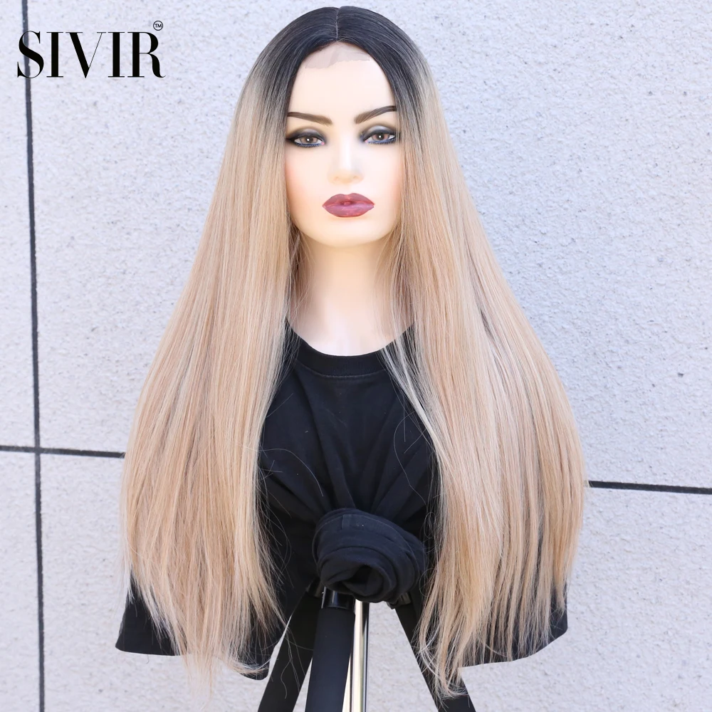 Sivir Middle Parting Synthetic  Wigs For  Women Long Lace Straight  Hair Pink/Purple/WHite/Brown Color  High Temperature Fiber