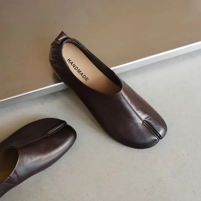 Genuine Leather Sheepskin Tabi Women Shoes,Flats Slip-on Split Toe Women  Loafers