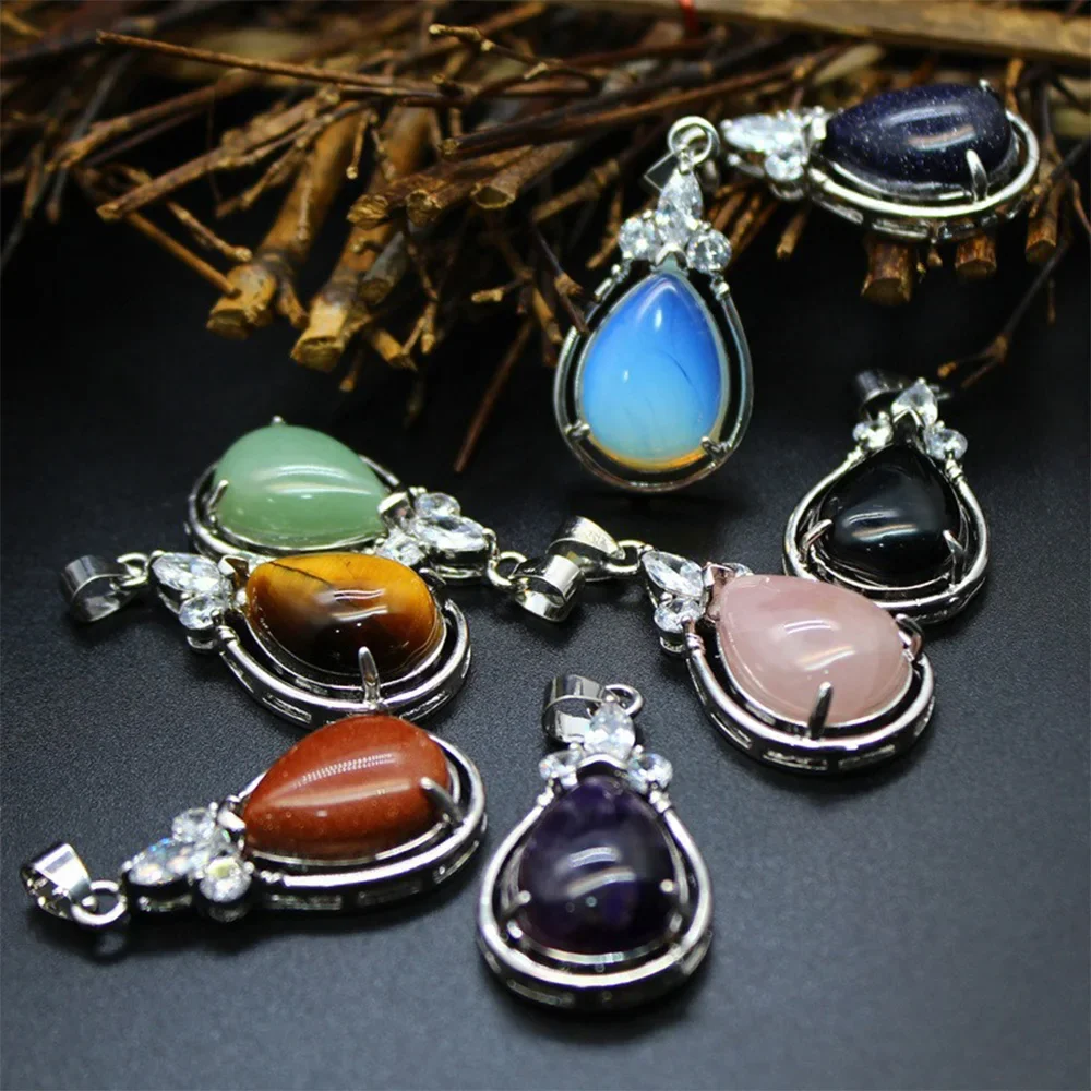 Vintage Wasser tropfen geformte natürliche Halbe del stein aushöhlen Anhänger Schmuck für Frauen trend ige Halsketten Reiki Quarz Edelsteine