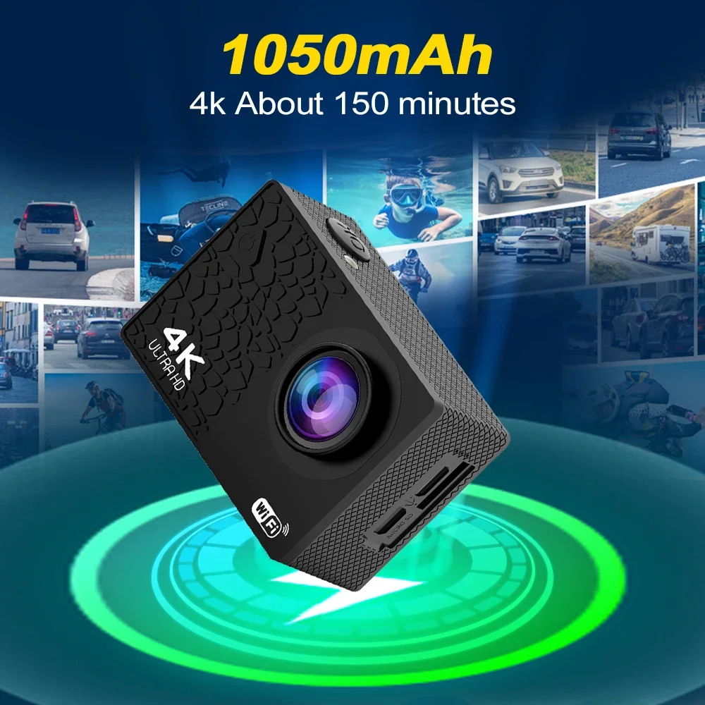 4K/30fps Ultra HD Action Camera WiFi 2.0-inch Waterproof Helmet Video Recording Camera Sports Camera Outdoor Mini Portable Cam