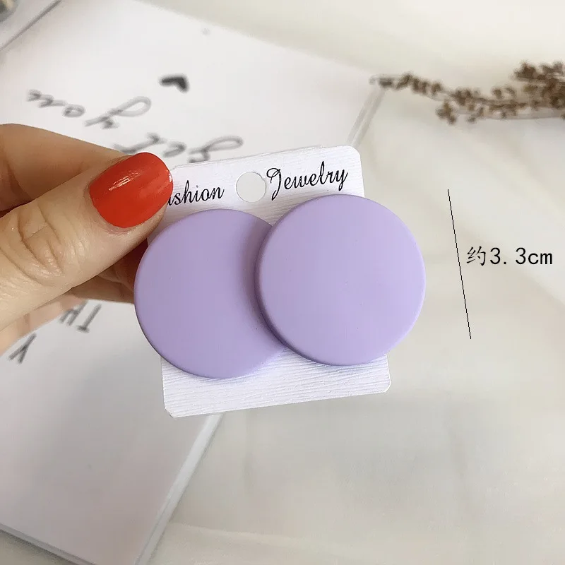 S925 Silver Color Square Earrings Frosted Paint Geometric Exaggeration Candy Color INS Korea Solid Color Acrylic Ring