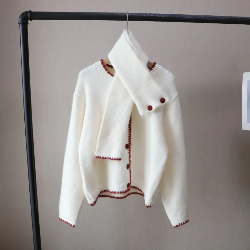 

2025 Winter New Fashion Color-Block Youthful and Warm Versatile Cardigan Sweater Jacket for Women