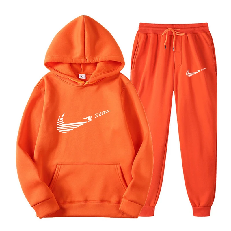 Men Tracksuit 2 Pieces Sets Hooded Sweatshirt +Drawstring Pants Male Hoodies Running Sportswear Men Women Autumn Sportwear