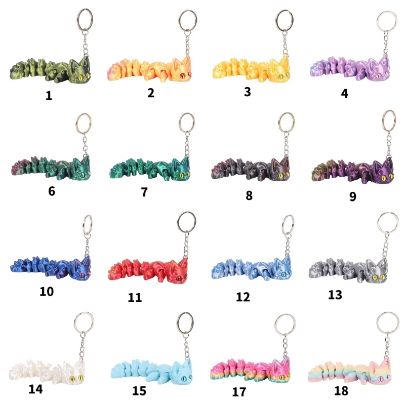 Brelok do kluczy z nadrukiem 3D Lisy / kot z ruchomym ogonem Kreatywne projektowanie Dekoracyjna torba Urok Modny dodatek Prezent