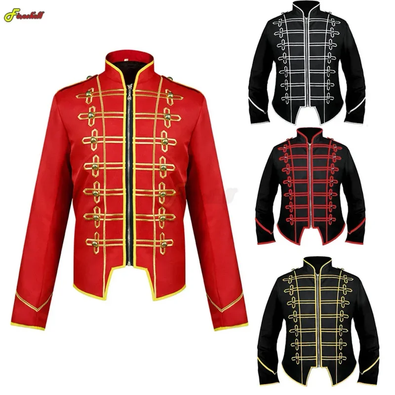 Medieval Retro Blazers Men Steampunk Military Drummer Gothic Long Sleeve Collar Jacket Outwear Stage Performance Cosplay Costume