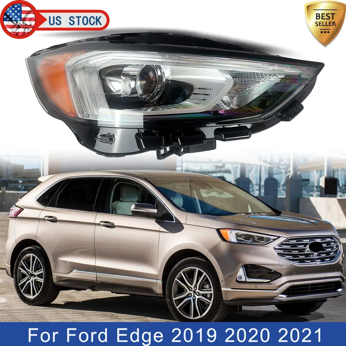Right Front Head Light Replace For Ford Edge SEL SE Sport 4-Door 2019 2020 2021 Passenger Side LED Headlight DRL Headlamp Black
