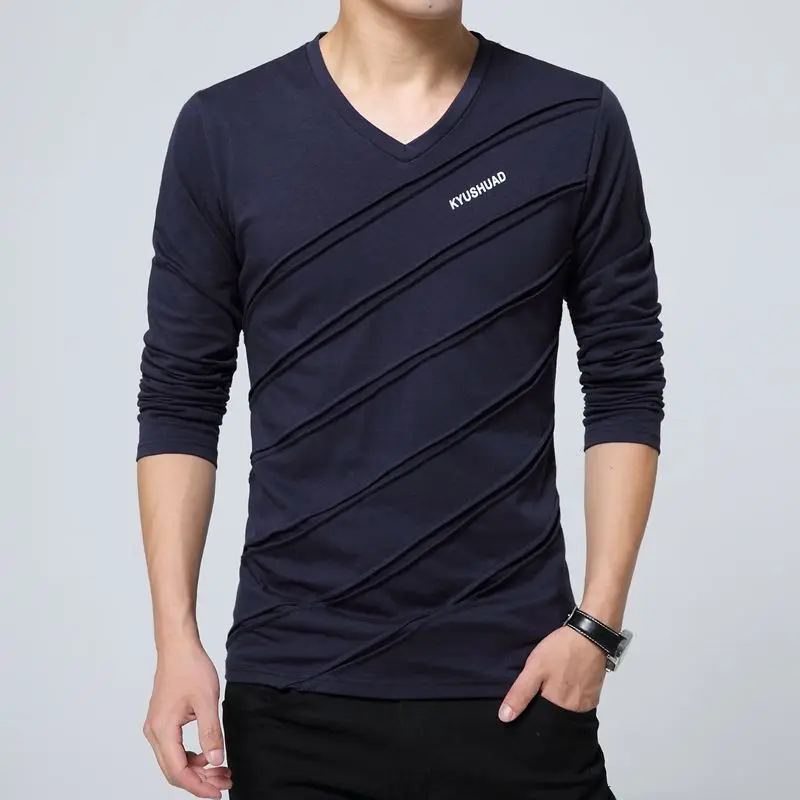 Black Slim Fit V Neck Tight Men's T-shirts Oversize Male Pullover Big Size 100℅ Cotton Sweatshirt High Brand Xxl Aesthetic Sale image 4