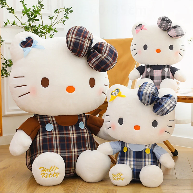 

Sanrio Hello Kitty Plush Toy Cute Plaid Dress Kitty Doll Stuffed Animal for Kids Birthday Xmas Gift Plushie Girl Pillow Decor