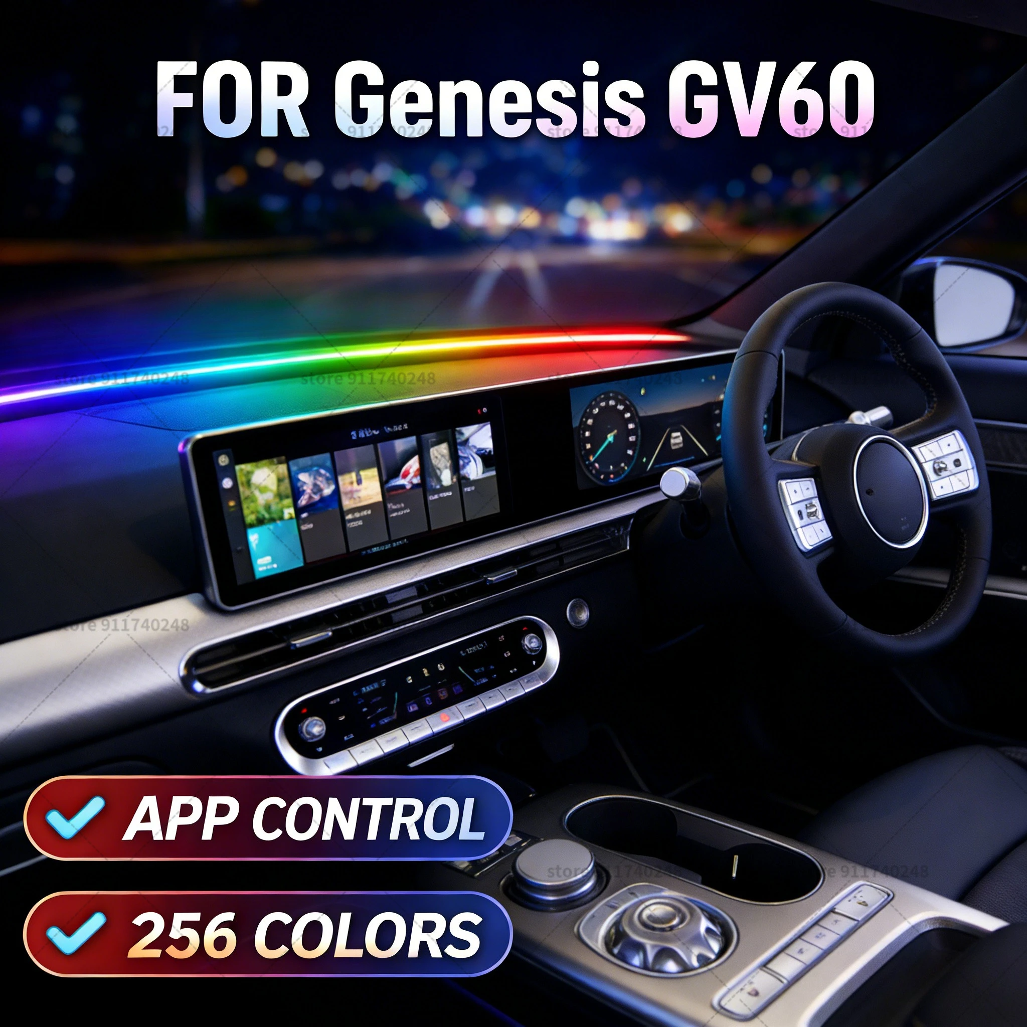 

Декоративная световая полоса для автомобиля Genesis GV60, цветная акриловая звукоизоляционная полоса для лобового стекла, атмосферная подсветка