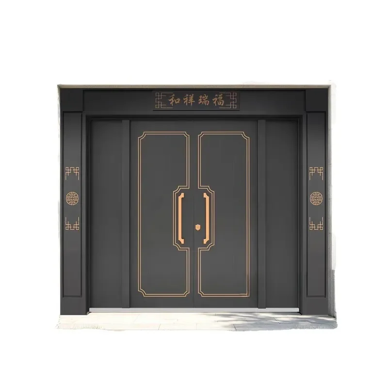 Cast Aluminum Double Entry Door for Villa Home Exterior Four Panel Main Gate Modern Security Front Entrance