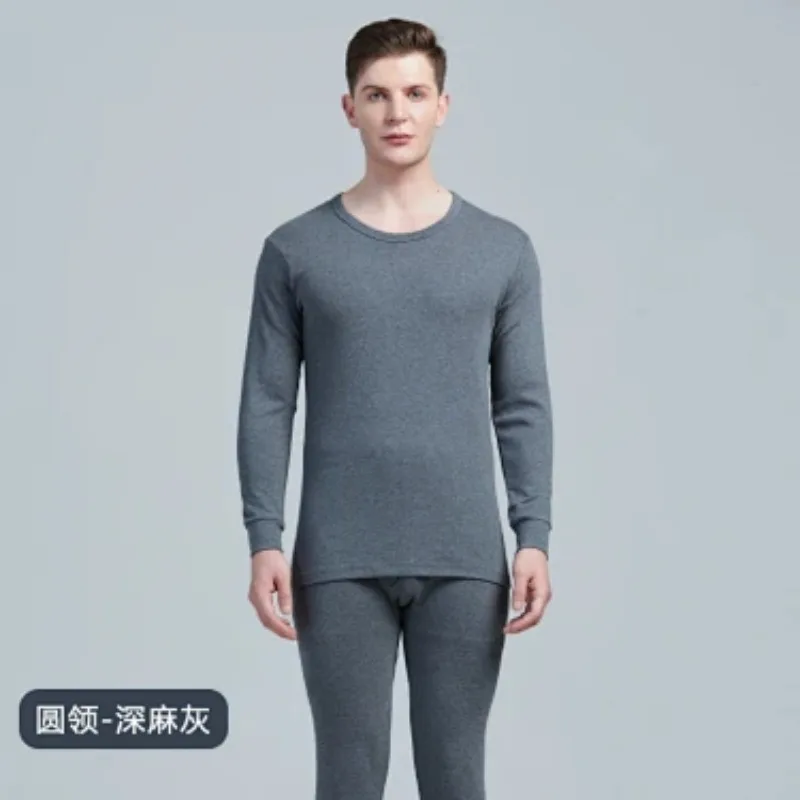 Men Mid Collar Pure Cotton Thermal Underwear Set 7A Antibacterial Breathable Moisture Wicking Autumn Winter Warm Long Johns Suit