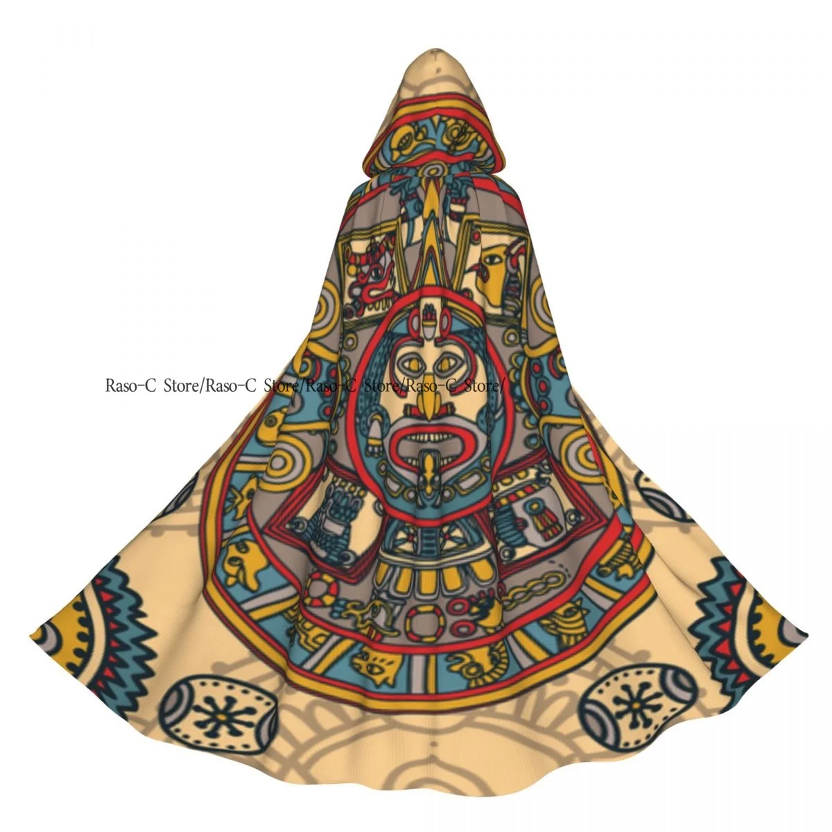 Mayan Ethnic Illustration Hooded Cloak Polyester Unisex Witch Cape Costume Accessory