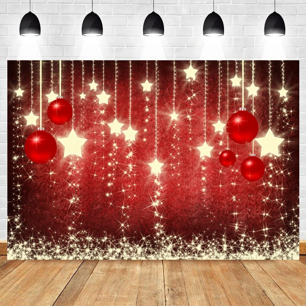 Christmas Photography Backdrop Red Wall Gold Color Lantern Ball Pine Leaf Portrait Backdrops Party Decor Photographic Background