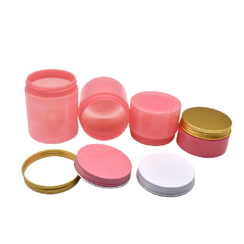 22pcs Empty Pots Cosmetic Cream Jar Pink Refill Bottle Aluminum Screw Cap 100ml 150ml 200ml 250ml Plastic Containers With Lids